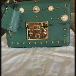 Gucci Emerald Green Leather Bag with Gold Accents